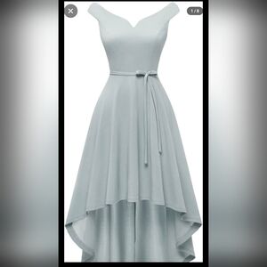 Elegant Light Blue High-Low Belted Dress